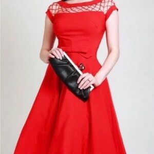 Tatyana Red Mesh Midi Dress with wait bow